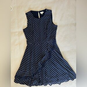 Maison Jules Navy and White Polka Dot Midi Dress